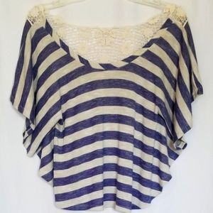 Belle Du Jour Women's Striped, Batwing Blouse with Crochet Back, Size S